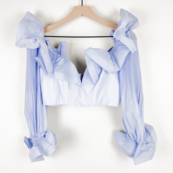 Zimmermann Lovestruck Cropped Ruffle Bodice Top Blouse in Periwinkle - Picture 5 of 16